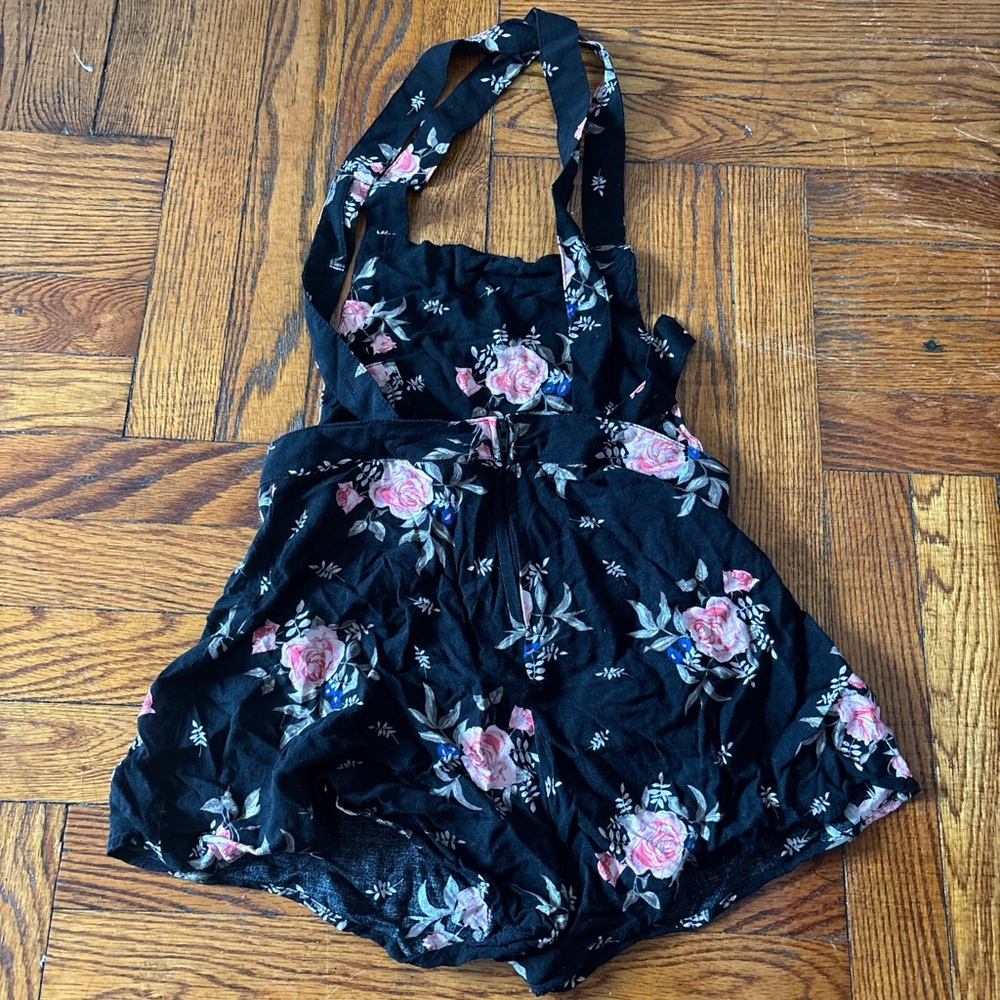 Floral Black and Pink Romper